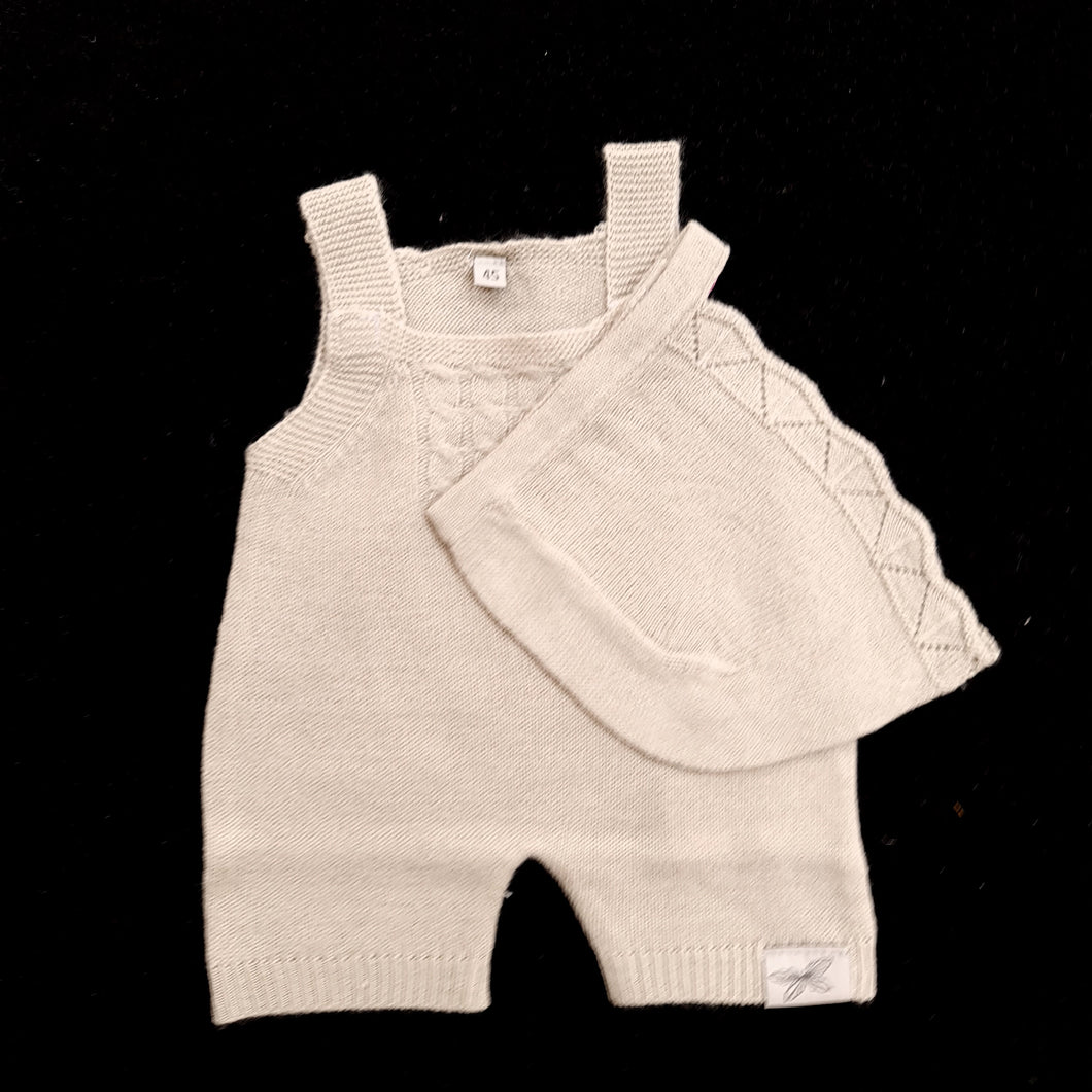 Very Fine Knit Grey Romper with Hat ( 3 doll sizes for 13 to 20 inches / 30 to 50cm)