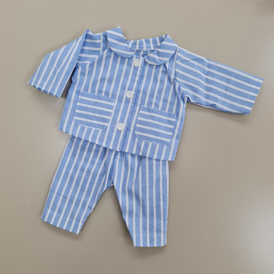 dolls blue stripe pyjamas ( 2 doll sizes for 14 to 18 inches / 36 to 46cm)