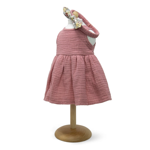 473 Old rose soft muslin dress for dolls with headband ( 4 doll sizes for 11 to 18 inches / 29 to 46cm)