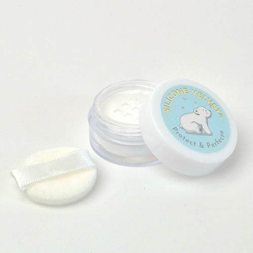 Silicone Velvet Doll Matting and Care Powder mini jar with puff.