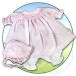 042 Cable Rose Smocked Bishop Dress for Dolls. Pink with smocked bonnet and bloomers. - Silicone Velvet Matting Powder
