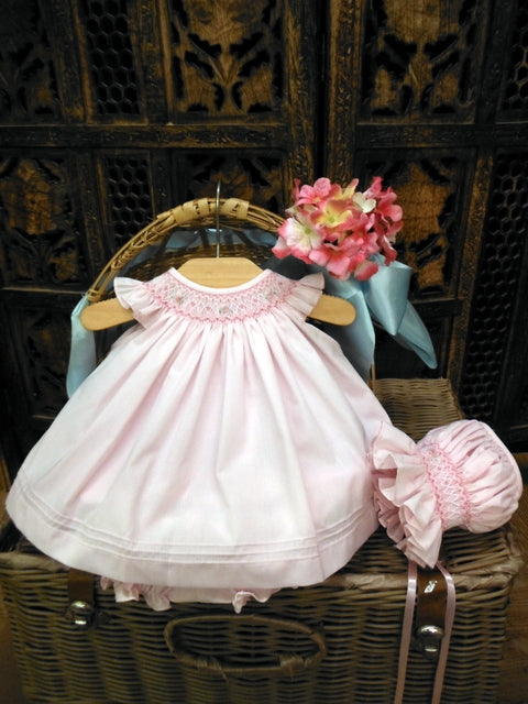 16226 Premium Will'Beth Sweet Pink Heirloom Smocked Dress & Bonnet  Set preemie - Silicone Velvet Matting Powder