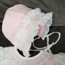 Will Beth Smocked Bishop Dress with Sheer overlay and bonnet - preemie and newborn - Silicone Velvet Matting Powder