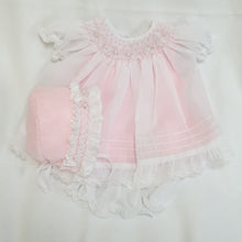 Will Beth Smocked Bishop Dress with Sheer overlay and bonnet - preemie and newborn - Silicone Velvet Matting Powder