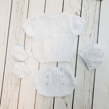 875505 5 Piece Openwork "Vintage" style Knit set with nappy cover Blue - Silicone Velvet Matting Powder