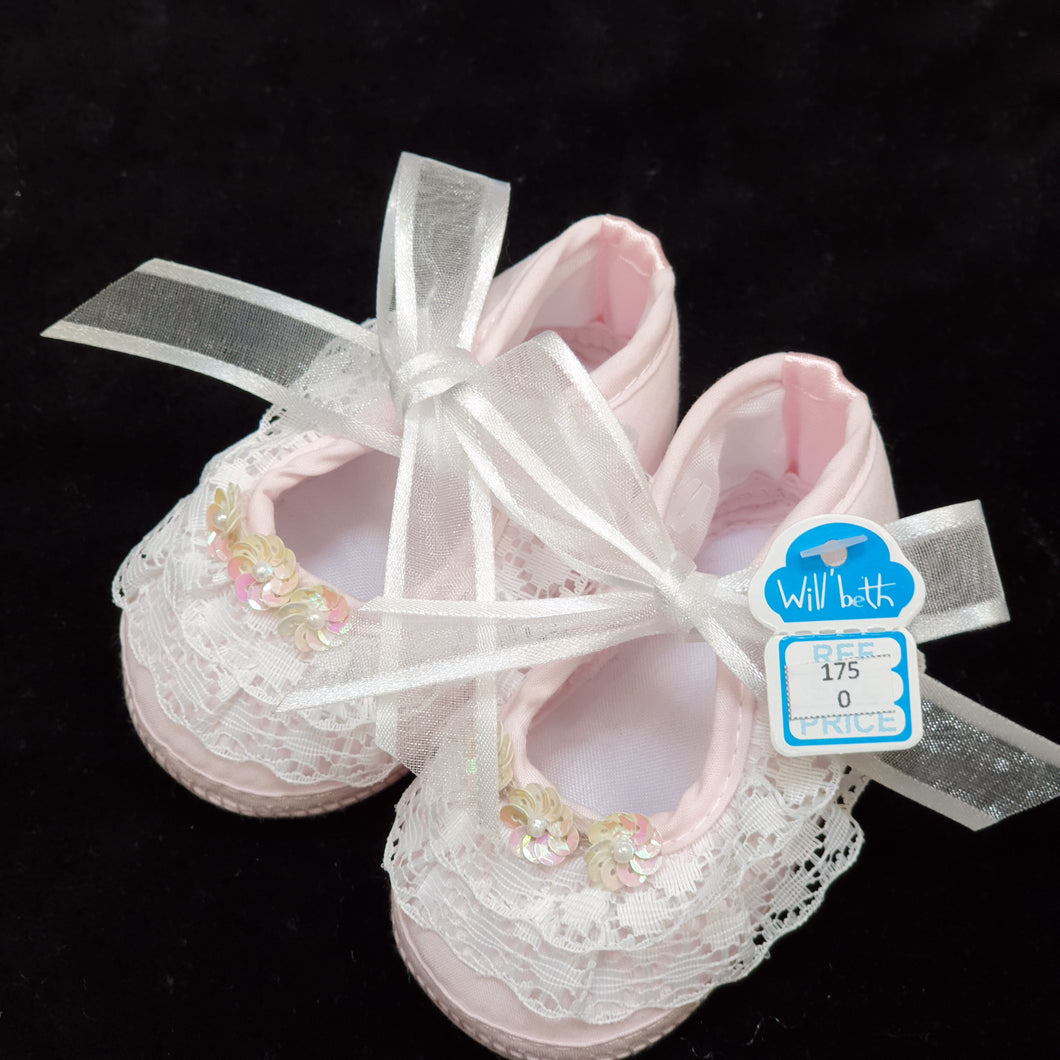 175 Will Beth Occasion pram shoes NB pink with  lace