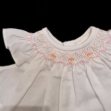 5066 Angel Wing Smocked Dress for Dolls (9 to 16 inch) . White with pink smocking