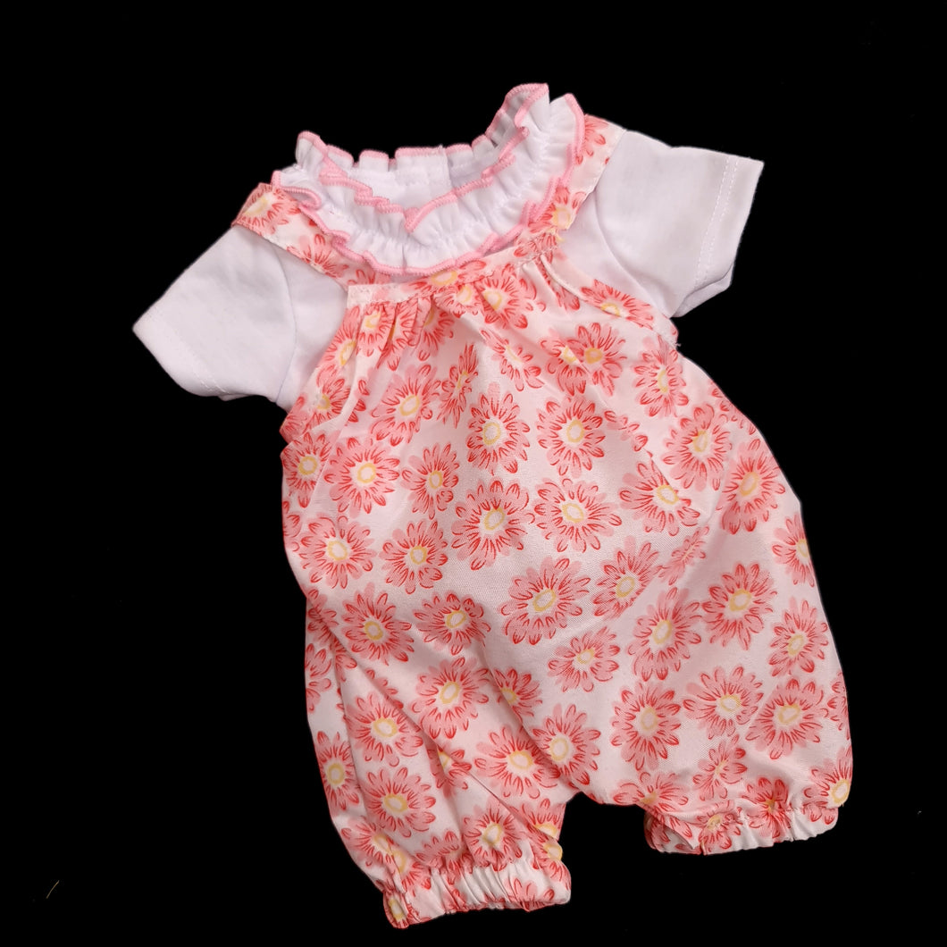 464 Jumpsuit with pink flower print (2 doll sizes for 15 to 20inches / 42 to 50cm)