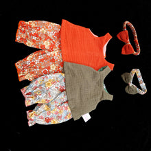 472 moss green 3 piece set with ditsy print long bloomers ( 4 doll sizes for 11 to 18 inches / 29 to 46cm)