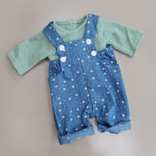 432 Dungarees Stars / overall with long sleeve T shirt ( 3 doll sizes for 12 to 18 inches / 31 to 46cm)