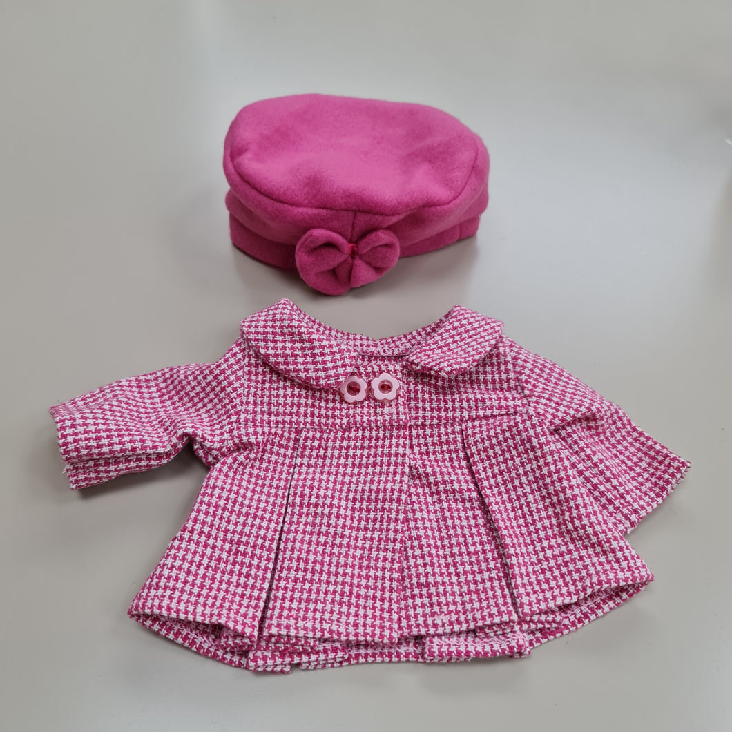 432 dolls classic style coat and hat in pink ( 1 doll sizes for 12 1/2 to 14 1/2 inches / 32cm to 37cm)