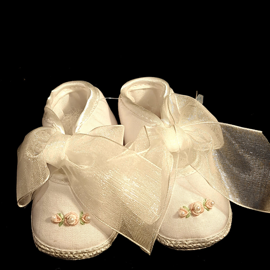 164 Will Beth Occasion pram shoes NB embroidery with seed pearls