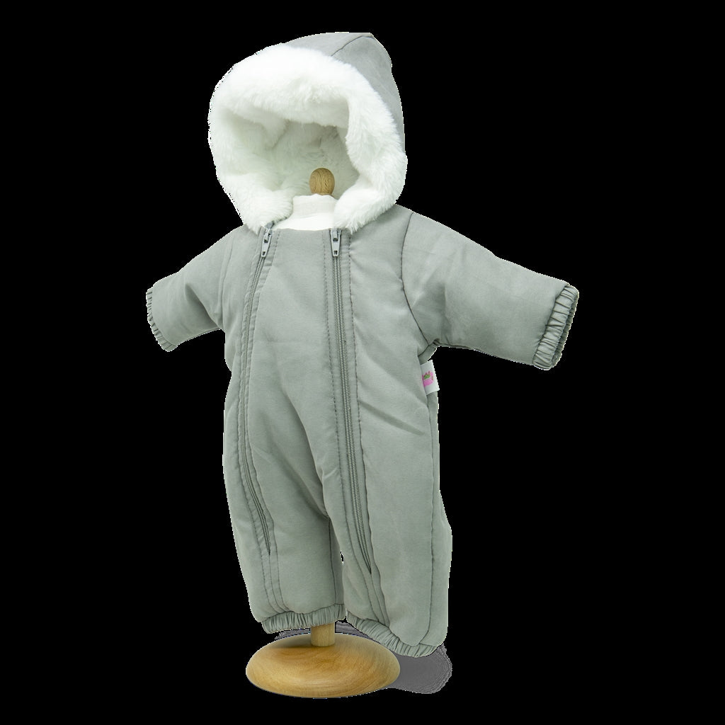 Unisex Dolls Snowsuit in Grey with fur lined hood ( 3 doll sizes for 12 to 17 inches / 33 to 46cm)