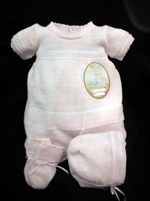 Will Beth Pink One Piece Delicate Knit Bubble with Bonnet and Socks - Silicone Velvet Matting Powder