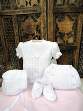875504 5 Piece Openwork "Vintage" style Knit set with nappy cover pink - Silicone Velvet Matting Powder