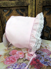 H2000 Will Beth Lace Edge Bonnet (pink or white) with embroidery 0-6m - Silicone Velvet Matting Powder