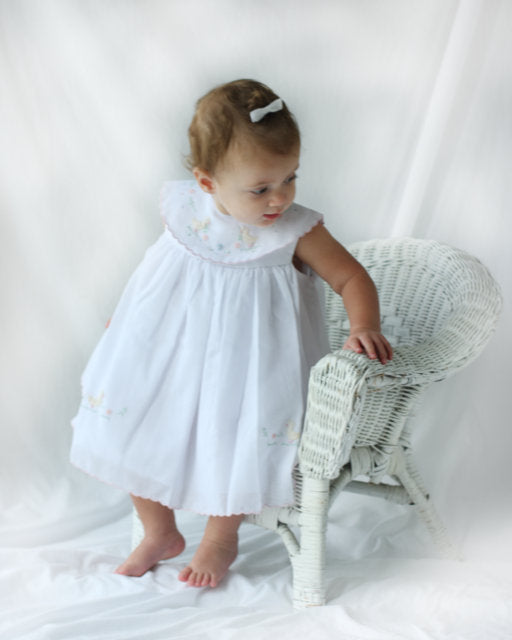 Will'Beth Beautiful White Dress with Shadow Embroidery NB & Preemie - Silicone Velvet Matting Powder